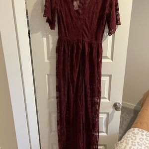 Maroon/Burgundy Women’s Lace Maxi Romper size M
